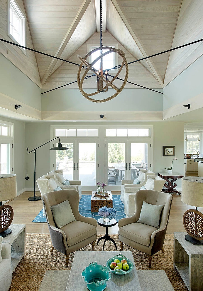 Family Room Solid Fabulous Family Room Design With Solid Oak Coffee Table And Brown Armchair At Falmouth Residence Marthas Vineyard Interior Design Fabulous Classic Interior Decoration With Surrounding Windows Design