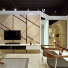 White Floating At Fabulous White Floating TV Stand At Minimalist Apartment Living Room Applied Industrial Track Lamp Ideas Dream Homes Stylish But Contemporary Home Decor With Elegant Interior Theme