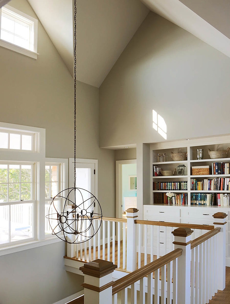 Metal Pendant At Fancy Metal Pendant Lamp Design At Falmouth Residence Marthas Vineyard Hallway With Wooden Bars Balustrade Interior Design Fabulous Classic Interior Decoration With Surrounding Windows Design