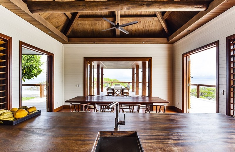 Wooden Striped From Fantastic Wooden Striped False Ceiling From Korovesi Home Completed With Wooden Glass Windows And Artistic Desk Decoration Elegant Modern Beach Home With Stunning Pacific Ocean View