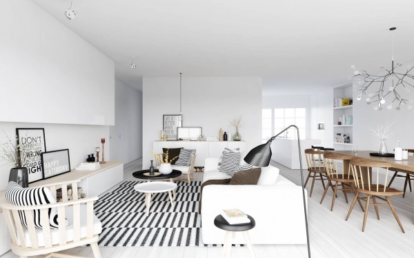 Atdesign Nordic In Fascinating ATDesign Nordic Style Living In Monochrome With Wooden Dining Beside White Sofa And Curved Standing Lamp Dream Homes  Fancy Nordic Interior Concept In Beautiful Appearance Views