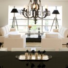 Living Room White Fascinating Living Room Design With White Sofas And Glass Table Beside The Floor Lamp Shades In Black Color Interior Design Eclectic Floor Lamp Shades For Luxurious Tropical Rooms