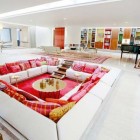 Livign Room Sofas Fascinating Living Room With White Sofas Feat Magenta Pillows Facing Wooden Table At The Miller House Dream Homes Vibrant And Colorful Interior Design For Rooms In Your Home