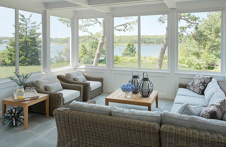 Sunroom Design Residence Fascinating Sun Room Design At Falmouth Residence Marthas Vineyard With View Outside Decorated Rattan Sofa And Chairs Interior Design Fabulous Classic Interior Decoration With Surrounding Windows Design