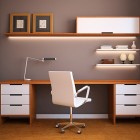 View Of Design Fascinating View Of Home Office Design Idea With Sleek Wooden Surfaces And Minimalism Overtones With Wooden Dresser Cabinet And Floating Open Shelf Office & Workspace Adorable Home Office Design Find Your Own Style