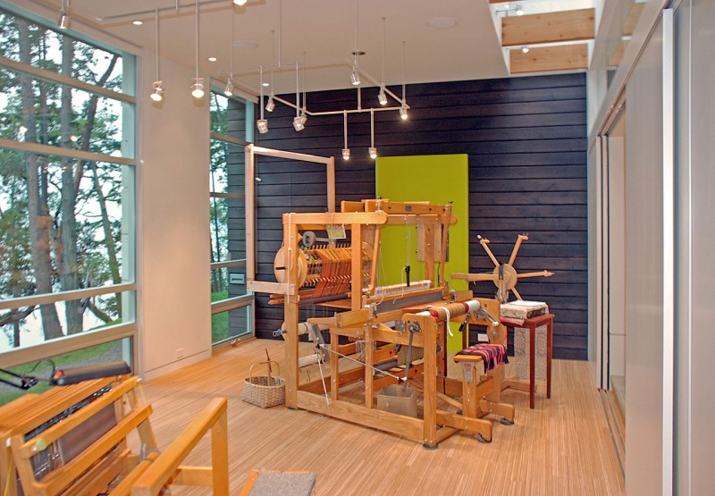 Wooden Weaving The Fascinating Wooden Weaving Tools In The Weaving Studio With Wide Glass Walls And The Wooden Wall Office & Workspace Impressive Home Office With Guest Bedroom And Glass Windows