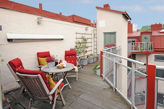 Wooden Table Seat Gorgeous Wooden Table With Red Seat And Back Seat To Decorate The Balcony Of The Minimalist Swedish Residence Dream Homes  Modern Swedish Interior Design In Simple Residence Style