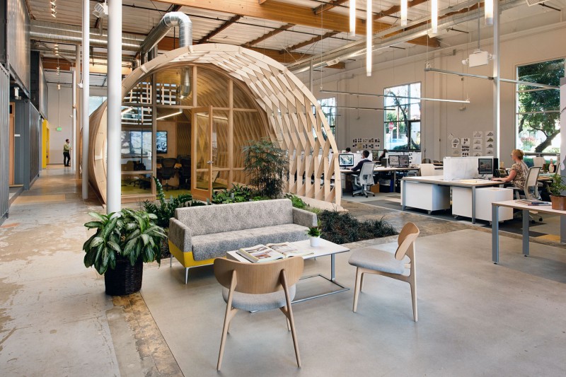 Open Living Hayden Gravy Open Living Sofas In Hayden Place With Planter And Wooden Chairs Under The Pendant Lamps Design Interior Design Fabulous Office Interior Design With Beautiful Indoor Gardens