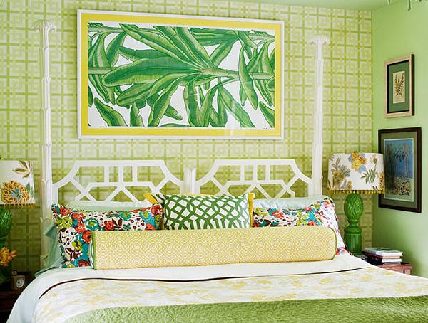 Bedroom With Under Green Bedroom With Nice Pillows Under Paint Wall That Photos Make Crowded The Interior Design Interior Design Chic And Tropical Interior Design For Sweet Contemporary Homes