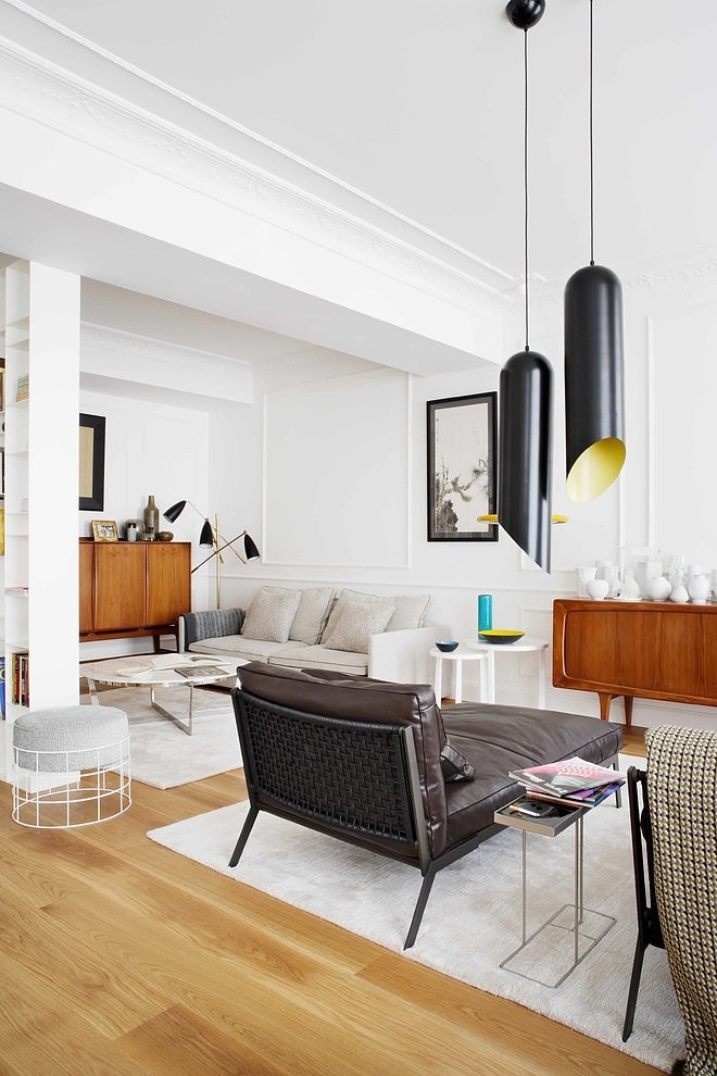 Black Lounger Pendant Impressing Black Lounge Ideas Under Pendant Lamps In Black Yellow Colored At The San Sebastian Apartment Mikel Irastorza Interior Design Elegant Interior Design Splashed Up With Bright Color Decoration