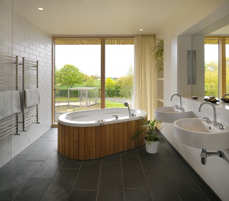 Bathroom Design Residence Impressive Bathroom Design Of Meadowview Residence With White Colored Marble Bathtub With Soft Brown Wooden Cover Dream Homes  Charming Airy Interior To Enhance The Coziness Of Elegant Modern Home