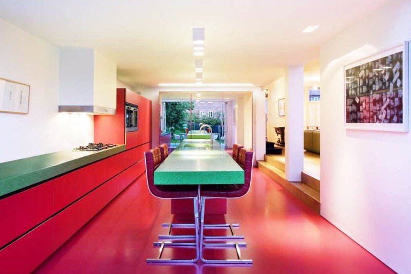 Green Dining White Incredible Green Dining Desk With White Purple Decorative Single Chairs On The Light Red Floor In Chevron Residence Dream Homes  Elegant And Vibrant Interior Design For Stunning Creative Brick House