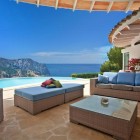 Ocean And Enjoyed Incredible Ocean And Hill View Enjoyed From South Facing Villa Seating Space With Baby Blue Padded Bench And Sofa Dream Homes Spectacular Hill Home Design With Striking Courtyard Swimming Pools