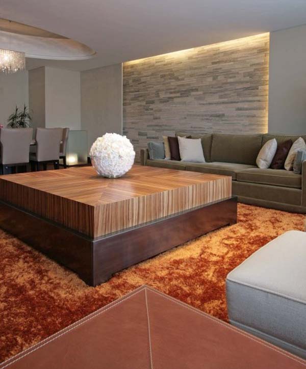 White Decorative Wooden Incredible White Decorative Items On Wooden Square Living Desk On Brown Carpet Installed In Living Room Romanza Residence Dream Homes Cool Wooden Interior Design Details In A Unique Modern Home