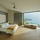 Gray Wooden In Interesting Gray Wooden Striped Wall In The Bedroom Of Villa Kishti Residence Completed With White Lounge Near The Wooden Glass Window Architecture Elegant Modern Villa Which Is Built In Stunning Big Style