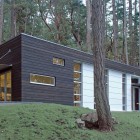 Wooden Wall Door Interesting Wooden Wall And Glass Door In The Weaving Studio Facade With Flat Roof And Glass Windows Office & Workspace Impressive Home Office With Guest Bedroom And Glass Windows