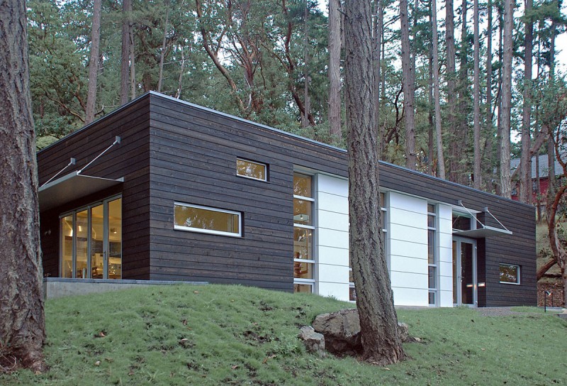 Wooden Wall Door Interesting Wooden Wall And Glass Door In The Weaving Studio Facade With Flat Roof And Glass Windows Office & Workspace Impressive Home Office With Guest Bedroom And Glass Windows