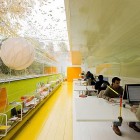 White Desks Selgas Long White Desks In The Selgas Cano Architectural Office With Long Glass Shelves And Yellow Floor Office & Workspace Modern Office Design Details In A Stunning Home Interior