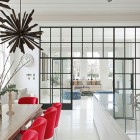 Red Chairs Modern Lovely Red Chairs In The Modern London House Dining Room With Long Wooden Table And Unusual Lamps Dream Homes Elegant Simple Interior Design Maximizing Bright White Color Scheme