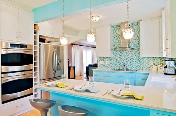 Turqoise Kitchen Caribbean Lovely Turquoise Kitchen Decor With Caribbean Influences And The Blue Tile Backsplash Under The Bright Lamps Dream Homes Impressive Interior Decorating Ideas For Colorful Apartments In Caribbean Style