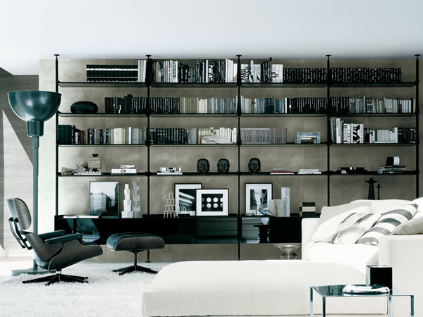 Style Applied Library Luxurious Style Applied In Home Library With Black Furniture And White Neutral Room Background With Big Shelves And Modern Chaise Set Interior Design Nice Home Library With Stunning Black And White Color Schemes
