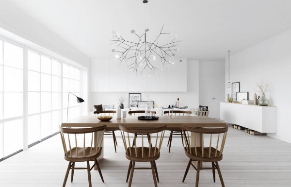 Atdesign Wooden Monochrome Mesmerizing ATDesign Wooden Dining In Monochrome Nordic Living With Wooden Dining Table And Chairs On White Striped Floor Dream Homes Fancy Nordic Interior Concept In Beautiful Appearance Views