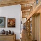 Modern Cottage Furnished Minimalist Modern Cottage Hallway Design Furnished With Long Blonde Wooden Book Shelves And Racks Sebastopol Residence Dream Homes Gorgeous Modern Residence Full Of Warm Tones And Cozy Textures