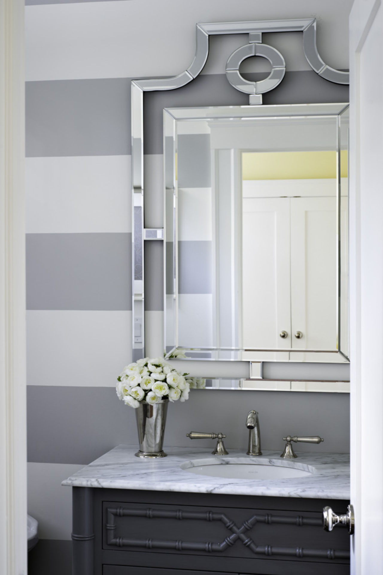 White Grey Road Minimalist White Grey Striped Avon Road Residence By BHDM Bathroom Interior Completed With Vanity And Mirror Dream Homes  Classic Living Room Style For The Stylish Home Appearance