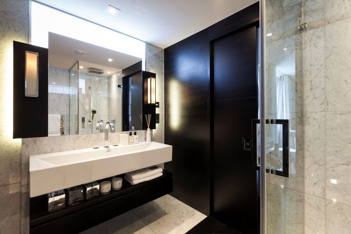 Bathroom Design Storage Modern Bathroom Design With Mirrored Storage Door At London Apartment Henrietta Street Also Metal Faucet Dream Homes Luxurious Home Interior Design For Fulfilling High-end Living Style