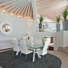 South Facing Room Modern South Facing Villa Dining Room Furnished With Glass Table Surrounded By White Chairs Placed On Grey Rug Dream Homes Spectacular Hill Home Design With Striking Courtyard Swimming Pools