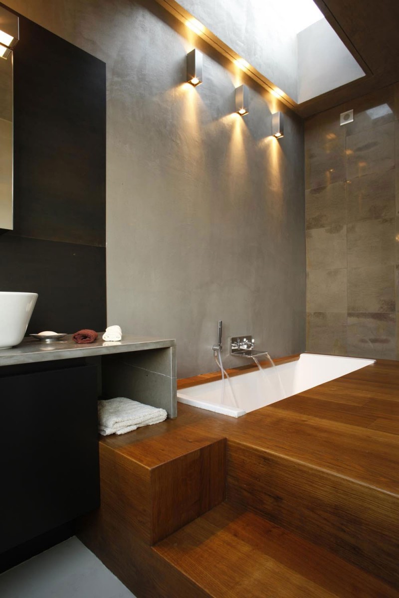 Bathroom Design Material Neat Bathroom Design With Wooden Material In The Loft Cube Residence That Lamps Completed The Area Apartments Elegant Modern Loft In Cubic Theme Interior