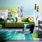 Green Blue Interior Refreshing Green Blue Living Room Interior Idea Involving Patterned Rug Painting Sofa Stools And Chairs As Complement Interior Design Easy Stylish Home Designed By Bright Green Color Schemes