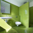 Greem Brick In Refreshing Green Brick Patterned Wall In The Bathroom Of Chevron Residence Furnished White Counter Top And White Water Closet Dream Homes Elegant And Vibrant Interior Design For Stunning Creative Brick House