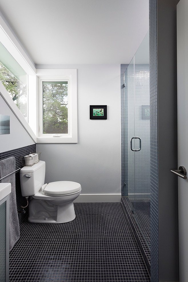 Bathroom Design Corbino Remarkable Bathroom Design Inside The Corbino House With Glass Shower Door And Dark Tile Floor And Large Window Decoration  Beautiful Modern House With Sleek And Efficient Room Arrangement