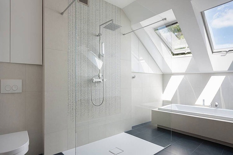 Bathroom Design Shower Remarkable Bathroom Design With Glass Shower Door And Skylight Windows Give Best Lighting At House Zabrze Widawscy Studio Dream Homes Mesmerizing Contemporary Interior Design In Bright Decoration Style