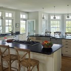 Kitchen Design Kitchen Remarkable Kitchen Design Applied White Kitchen Island And Black Countertop Idea At Falmouth Residence Marthas Vineyard Interior Design Fabulous Classic Interior Decoration With Surrounding Windows Design