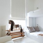 Horse Toy Modern Rustic Horse Toy In The Modern London House Kids Bedroom With White Bunk Beds And White Sofa Dream Homes Elegant Simple Interior Design Maximizing Bright White Color Scheme