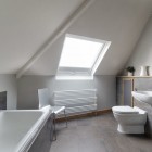 Contemporary Bathroom Small Sleek Contemporary Bathroom Skylight Window Small Chair 11PR Project Interior Design Chic Minimalist Home Interior In Colorful Color Schemes