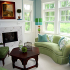 Green Blue With Small Green Blue Living Room With White And Blue Painted Wall To Hit Light Green Skirted Sofa And Chair With Table Interior Design Easy Stylish Home Designed By Bright Green Color Schemes