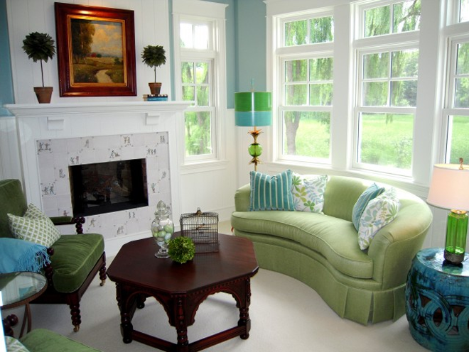 Green Blue With Small Green Blue Living Room With White And Blue Painted Wall To Hit Light Green Skirted Sofa And Chair With Table Interior Design Easy Stylish Home Designed By Bright Green Color Schemes