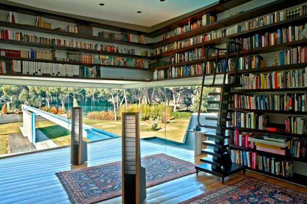 Nuance Got Home Sophisticated Nuance Got From Suspended Home Library Full Of Shelves With Open Facades Facing Wonderful Overviews Interior Design Nice Home Library With Stunning Black And White Color Schemes