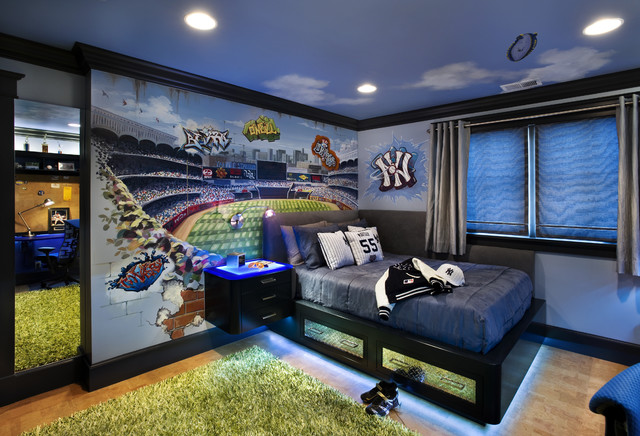 Cool Rooms Displaying Sporty Cool Rooms For Teenagers Displaying Stadium Mural Set As Center Wall For Grey Corner Bedding With Light Bedroom Stylish Bedroom For Teenagers Playing Decoration In Various Styles