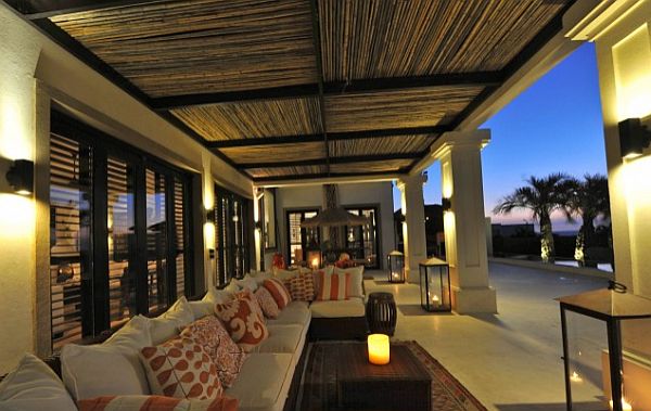 Night View Tropical Stunning Night View Of The Tropical Outdoor Furniture With Caribbean Influences And Long Sofa Under Wide Pergola Dream Homes Impressive Interior Decorating Ideas For Colorful Apartments In Caribbean Style