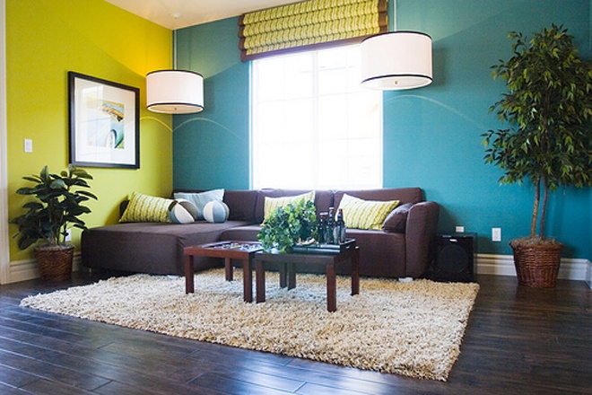 Yellow And Wall Stunning Yellow And Blue Painted Wall To Reflect Green Blue Living Room Theme With Brown Sectional Sofa Idea Interior Design Easy Stylish Home Designed By Bright Green Color Schemes