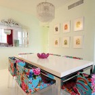 Floral Patterned With Sweet Floral Patterned Neon Chairs With Nice Chairs Facing Cream Table Under The Pendant Lamps Design Interior Design Colorful Neon Interior Paint With Contemporary Interior Accents