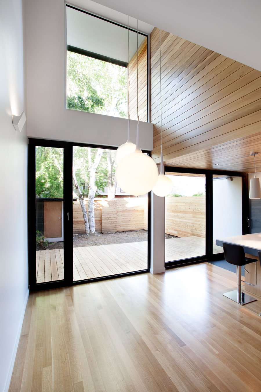 White Ball Upper Terrific White Ball Hanging Lamp Upper Wooden Striped Glossy Floor Involved Wooden Glass Windows And Door Of Chambord Residence Interior Design Creative House With Wood Exteriors And Interior Decorations