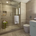 Grey Themed Master Tiny Grey Themed Tribeca Loft Master Bathroom Idea Featured With Glass Enclosed Shower Toilet And Vanity Idea Dream Homes Elegant Traditional Wood Interiors Looking So Stunning Decoration View