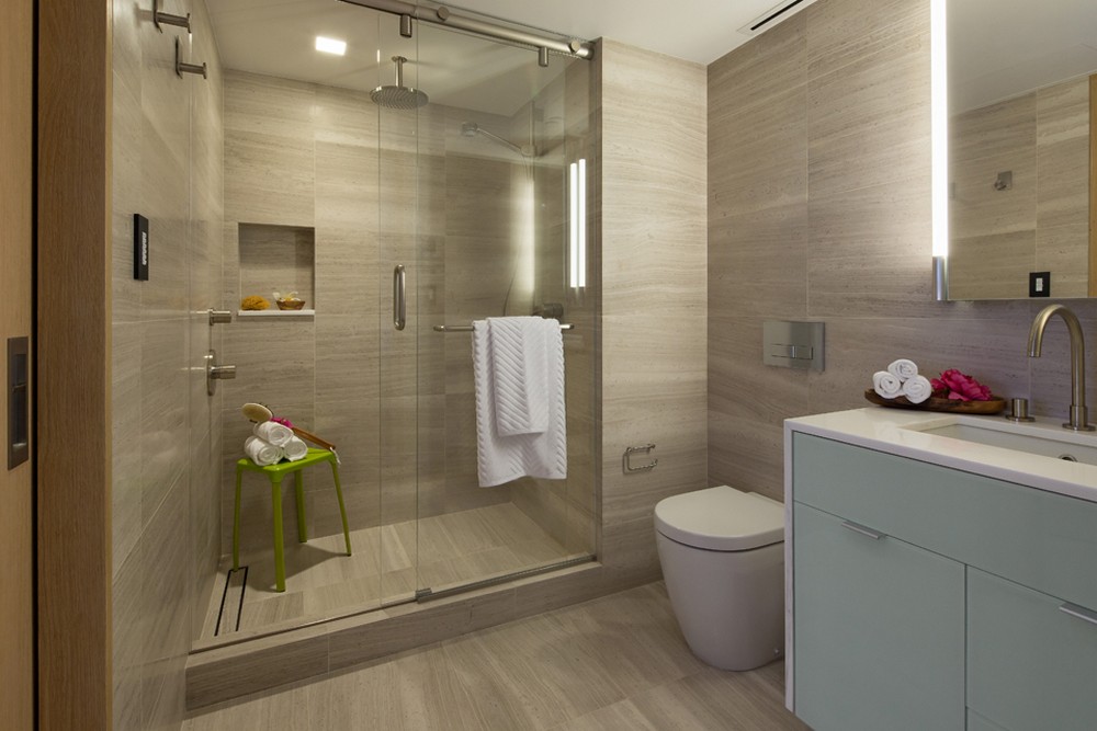 Grey Themed Master Tiny Grey Themed Tribeca Loft Master Bathroom Idea Featured With Glass Enclosed Shower Toilet And Vanity Idea  Elegant Traditional Wood Interiors Looking So Stunning Decoration View