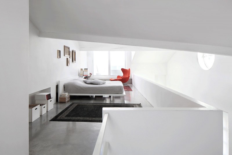 Low Profile Loft Trendy Low Profile Bed In Loft Bedroom Red Glove Chair Dark Carpet In Lo Spazio House Dream Homes Fascinating Contemporary Home With White Neutral Color And Quirky Accents