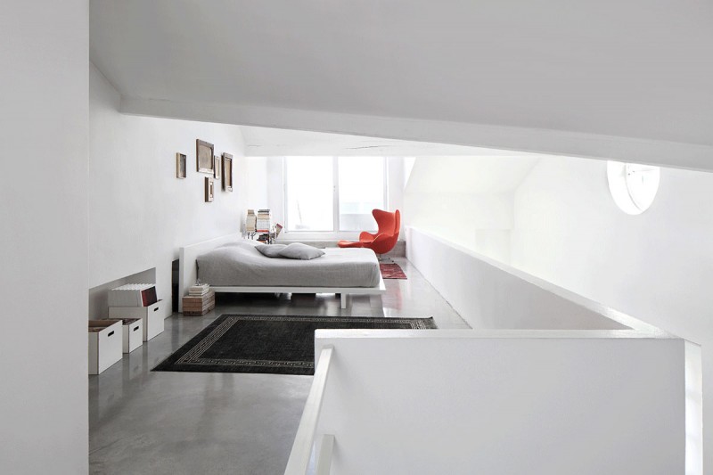 Low Profile Loft Trendy Low Profile Bed In Loft Bedroom Red Glove Chair Dark Carpet In Lo Spazio House Dream Homes  Fascinating Contemporary Home With White Neutral Color And Quirky Accents